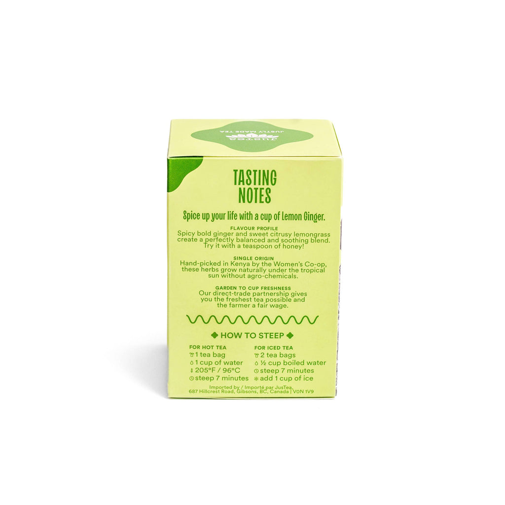 Lemon Ginger Tea Bags - Organic, Fair-Trade, Herbal Tea